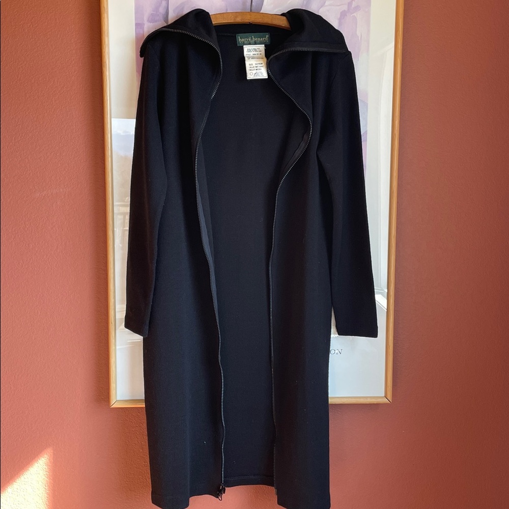 Harve Benard Rare Vintage Jet Black Full Zip Front Jacket or Dress Wool Blend, M